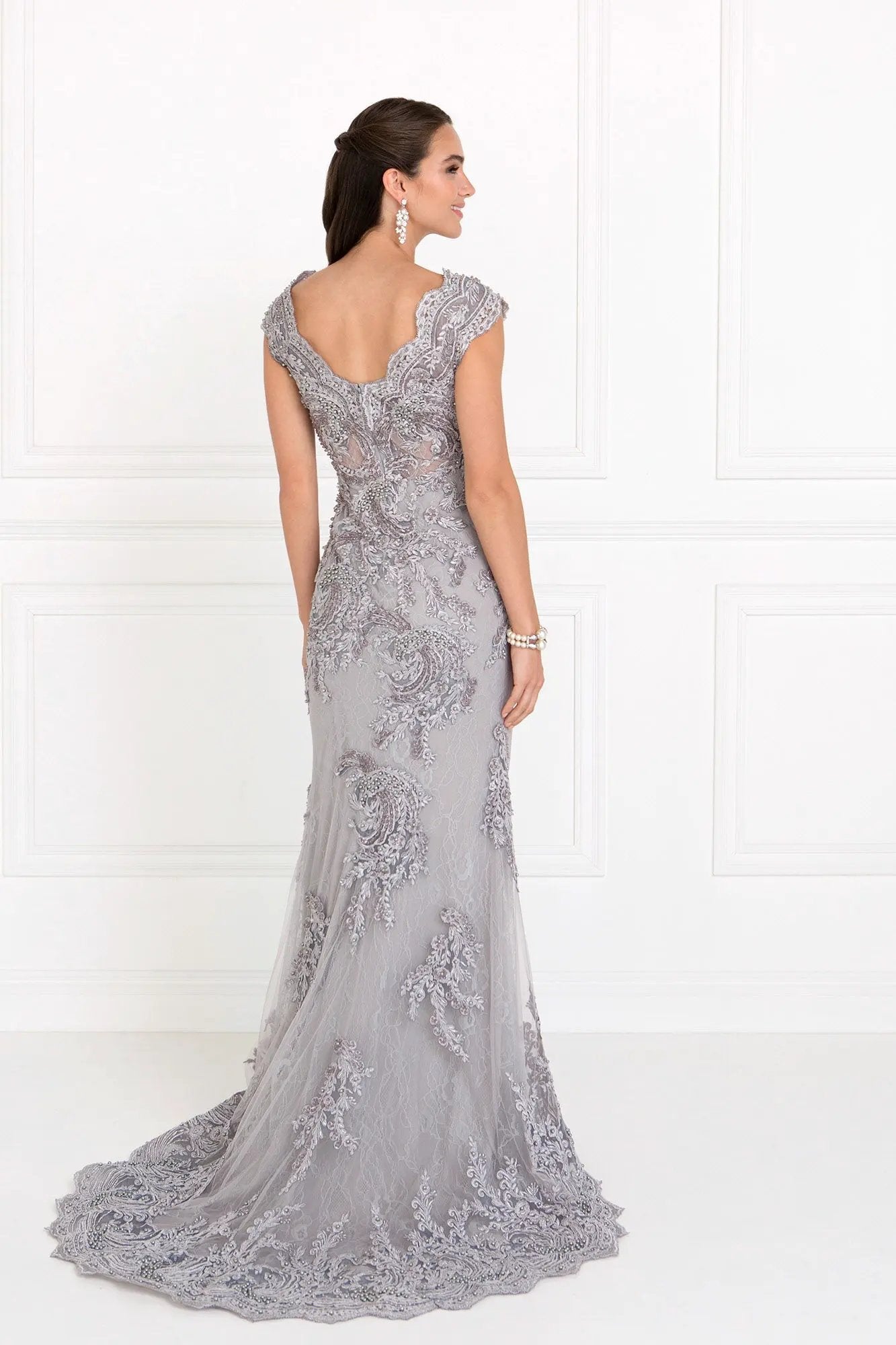 Lace Mermaid Long Dress with Embroidered V-Back by Tux-USA