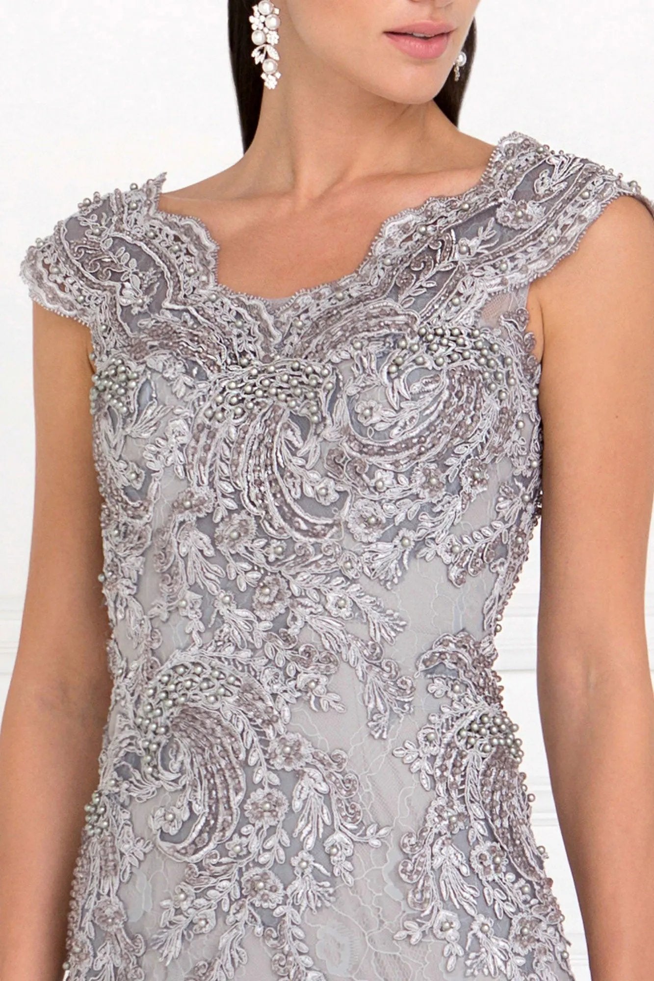 Lace Mermaid Long Dress with Embroidered V-Back by Tux-USA