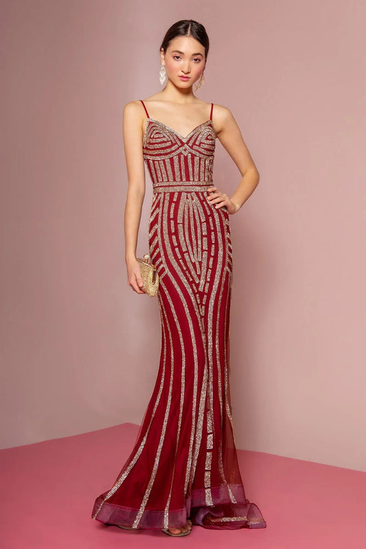 Mesh Sweetheart A-Line Long Dress with Rhinestones by Tux-USA