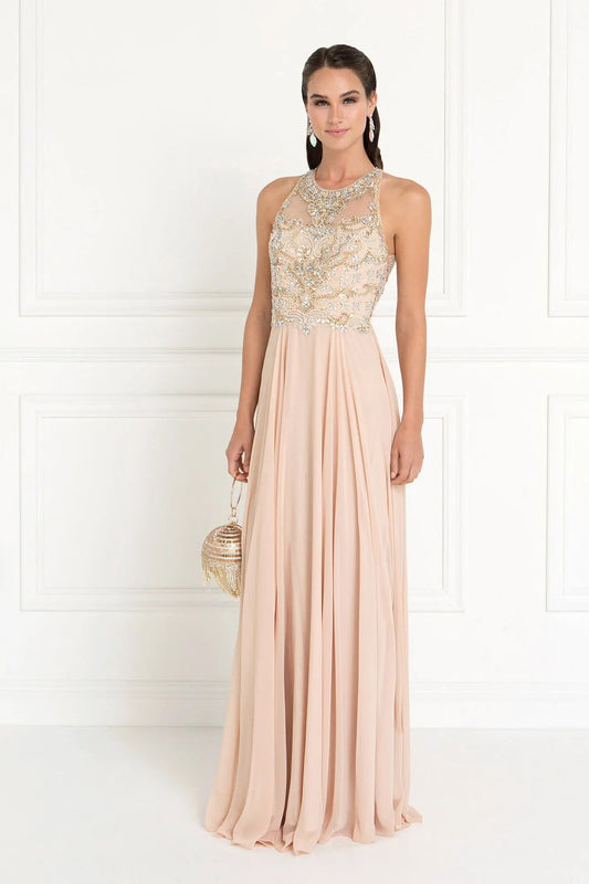 Chiffon A-Line Long Dress with Beads and Jewels Embellished by Tux-USA