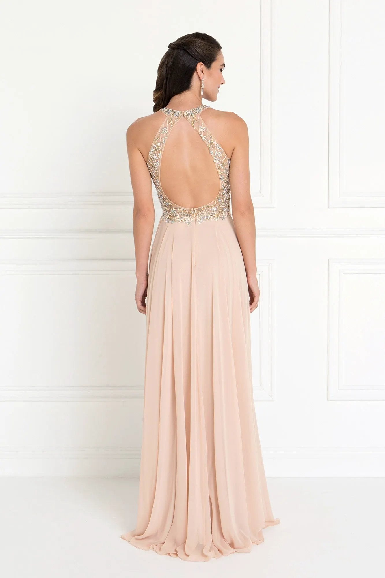 Chiffon A-Line Long Dress with Beads and Jewels Embellished by Tux-USA