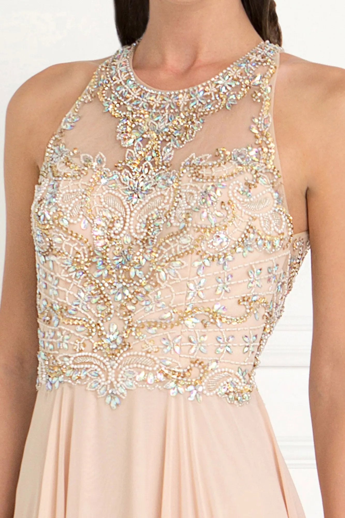 Chiffon A-Line Long Dress with Beads and Jewels Embellished by Tux-USA