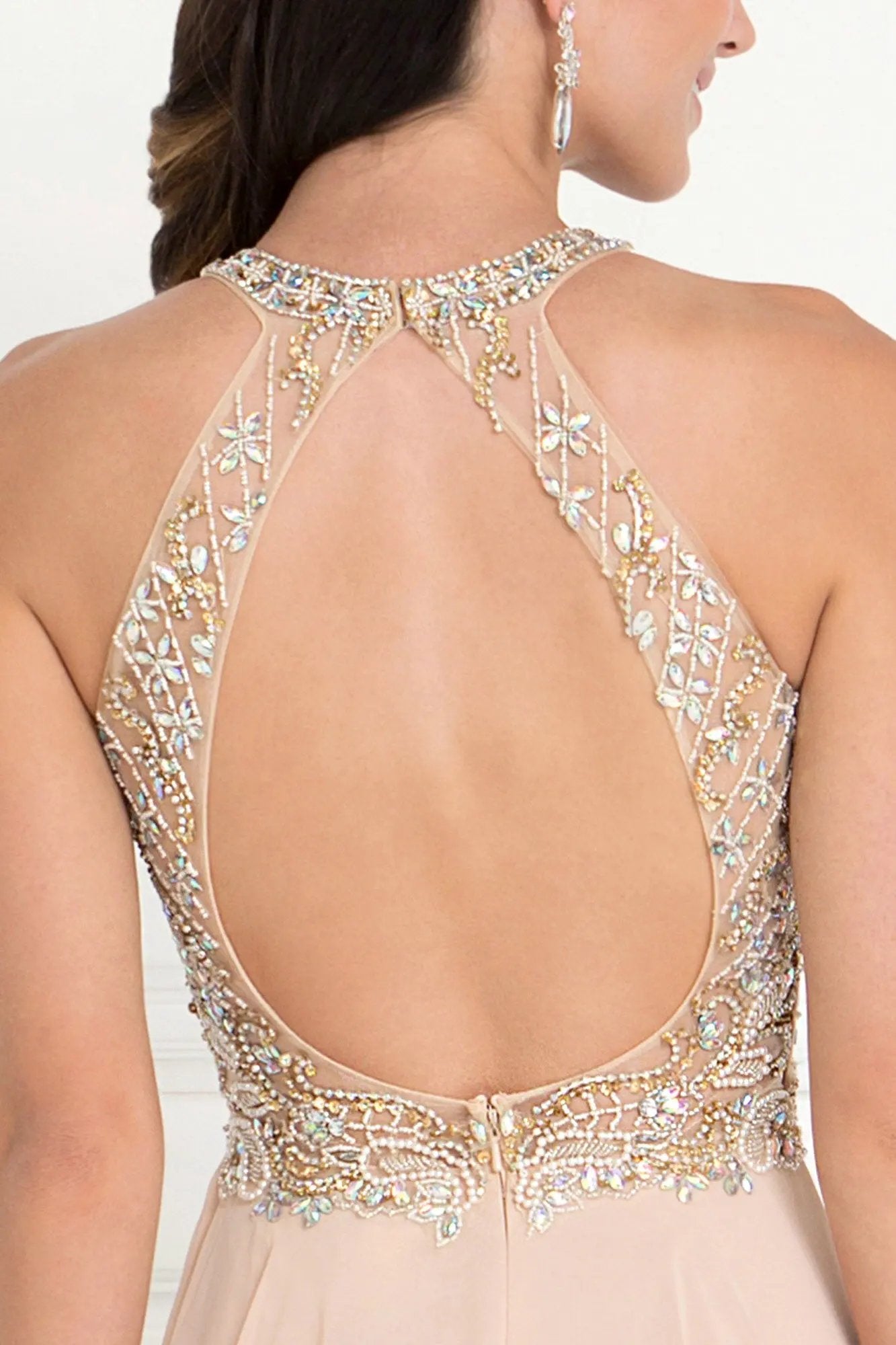 Chiffon A-Line Long Dress with Beads and Jewels Embellished by Tux-USA