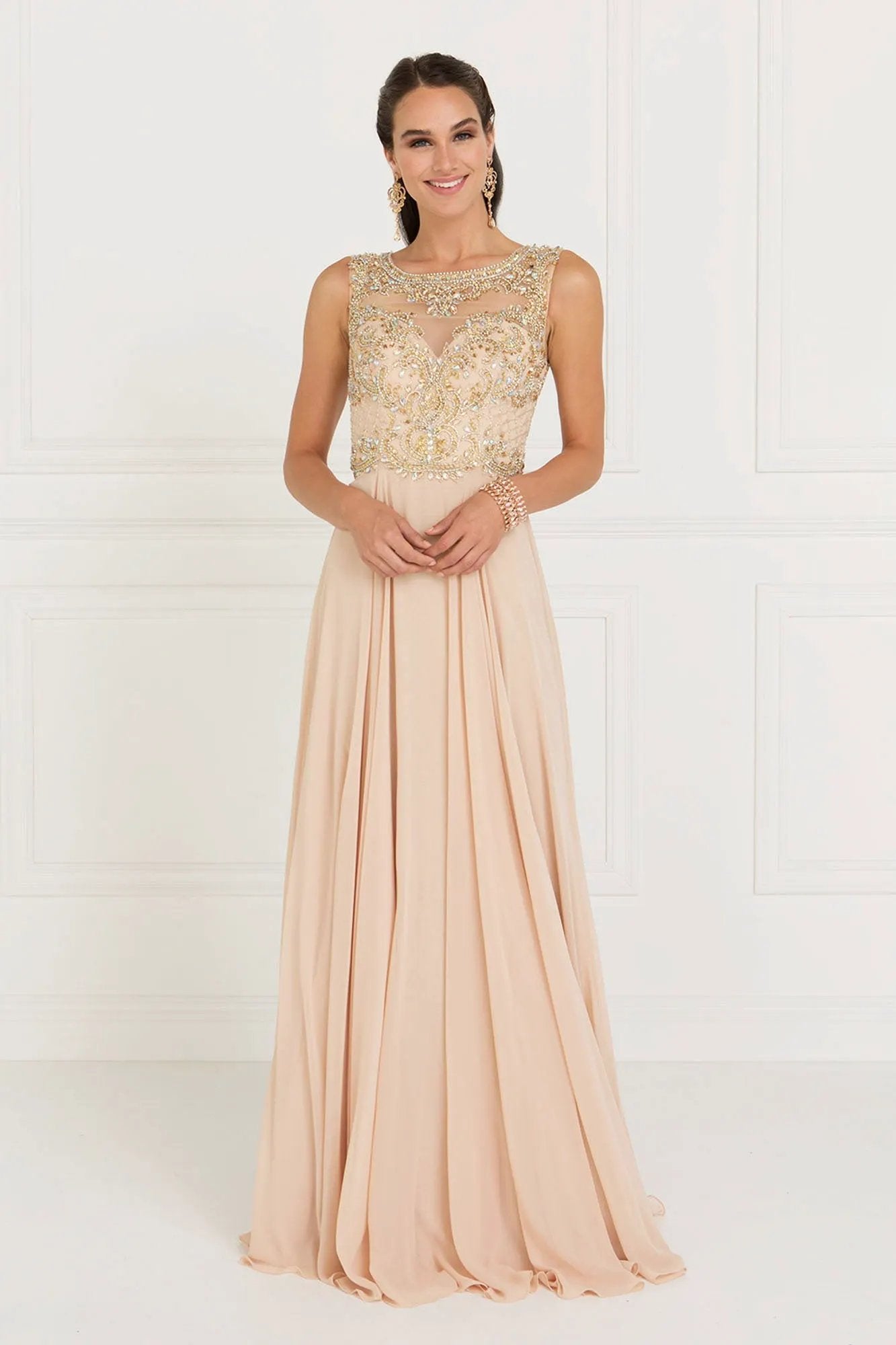 Chiffon Illusion Sweetheart A-Line Long Dress with Cut-Out Back by Tux-USA