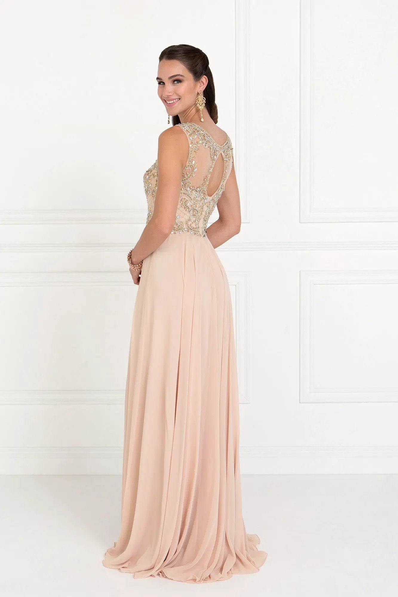 Chiffon Illusion Sweetheart A-Line Long Dress with Cut-Out Back by Tux-USA