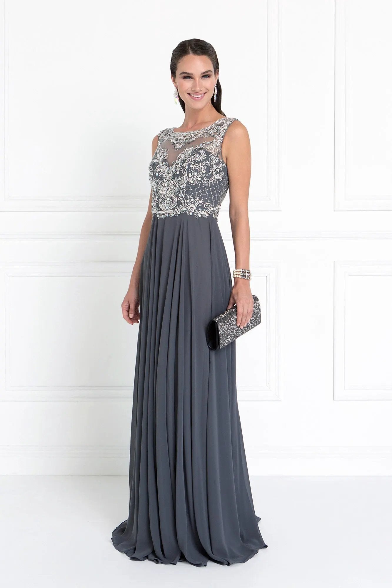 Chiffon Illusion Sweetheart A-Line Long Dress with Cut-Out Back by Tux-USA