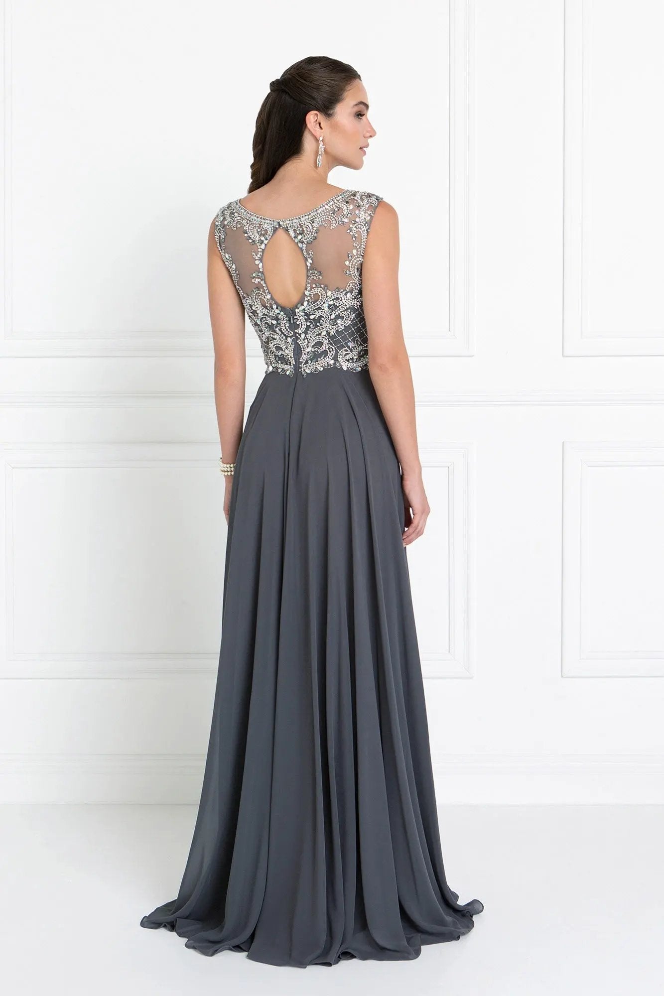 Chiffon Illusion Sweetheart A-Line Long Dress with Cut-Out Back by Tux-USA