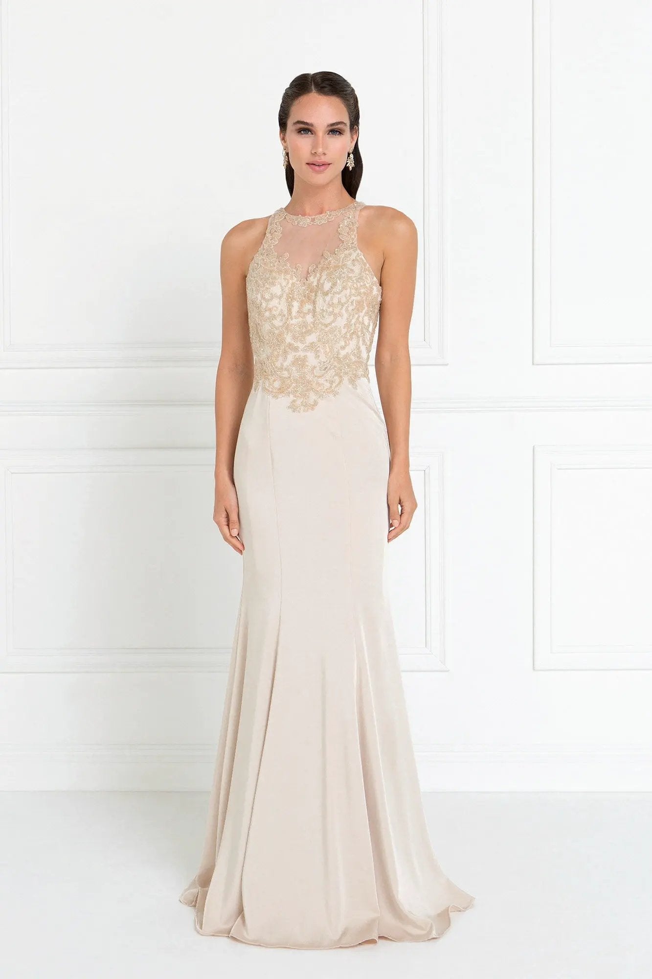 Charmeuse Mermaid Long Dress with Beads and Sequin Embellished by Tux-USA