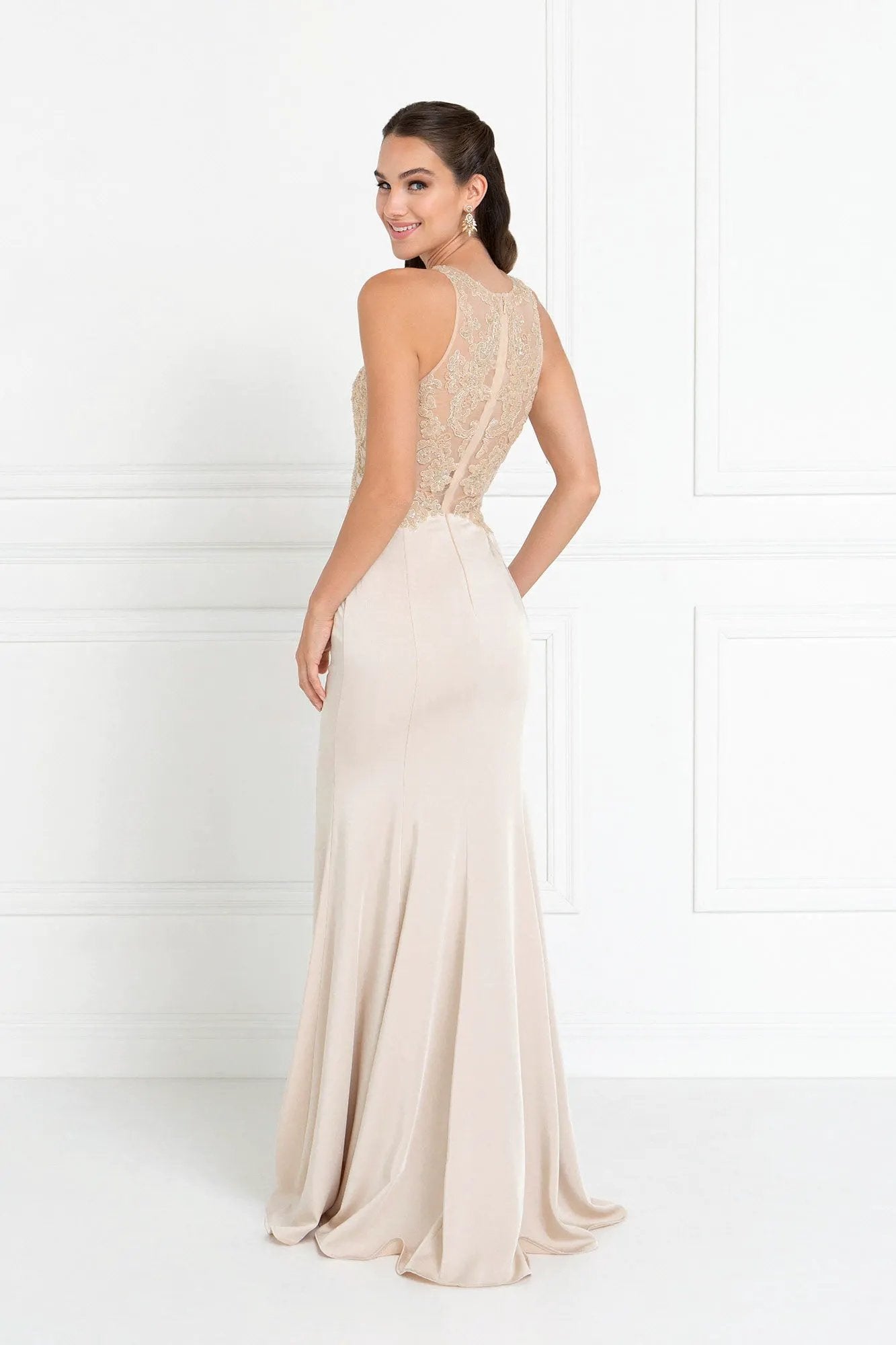 Charmeuse Mermaid Long Dress with Beads and Sequin Embellished by Tux-USA