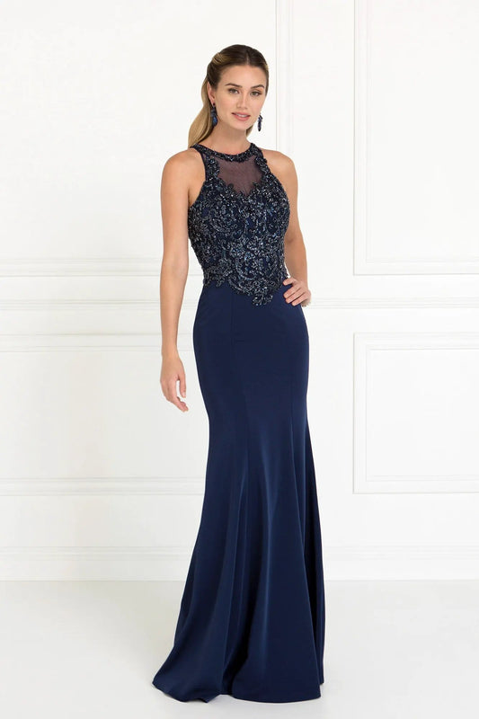 Charmeuse Mermaid Long Dress with Beads and Sequin Embellished by Tux-USA