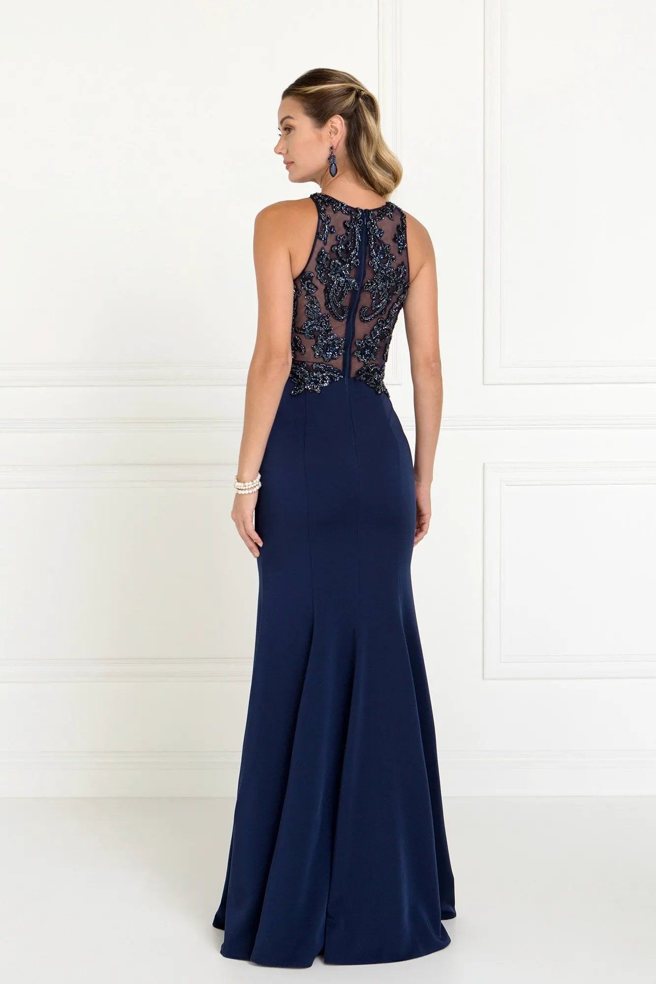 Charmeuse Mermaid Long Dress with Beads and Sequin Embellished by Tux-USA