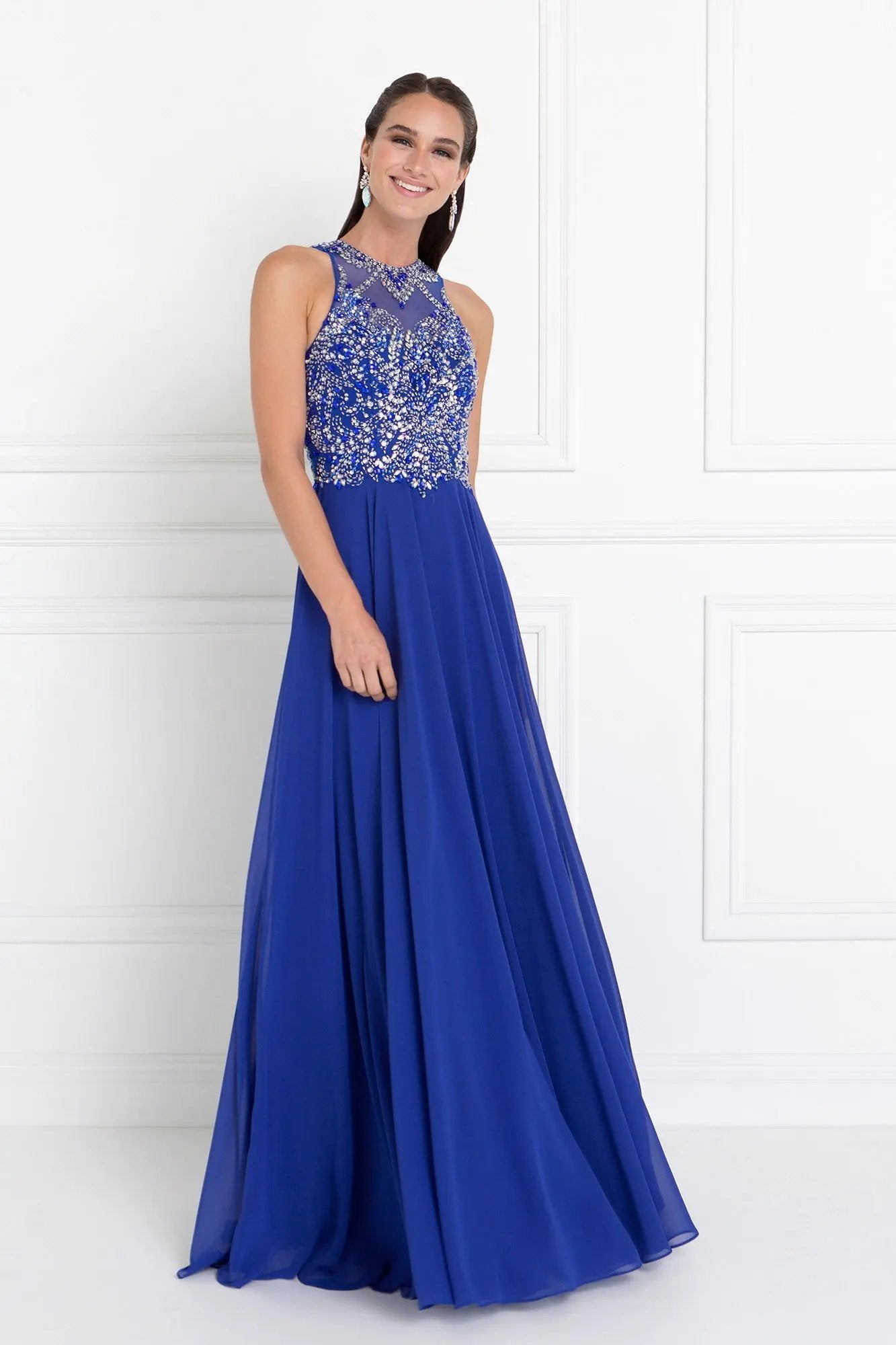 Chiffon Illusion Sweetheart A-Line Long Dress with Rhinestones by Tux-USA