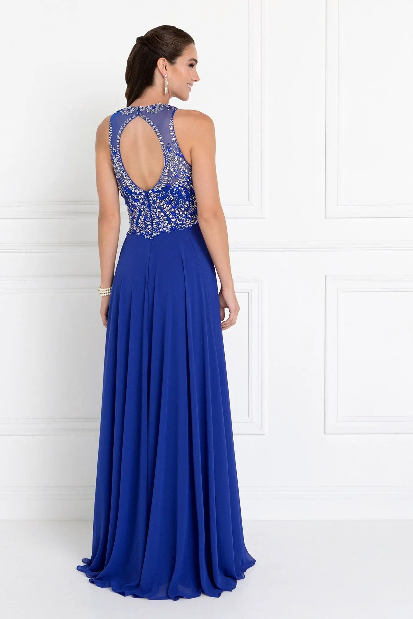 Chiffon Illusion Sweetheart A-Line Long Dress with Rhinestones by Tux-USA