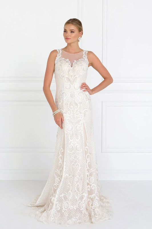 Lace Illusion Sweetheart Mermaid Long Dress with Sheer Back by Tux-USA