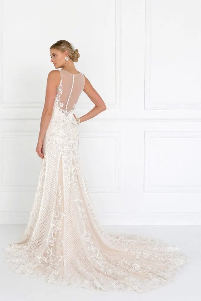 Lace Illusion Sweetheart Mermaid Long Dress with Sheer Back by Tux-USA