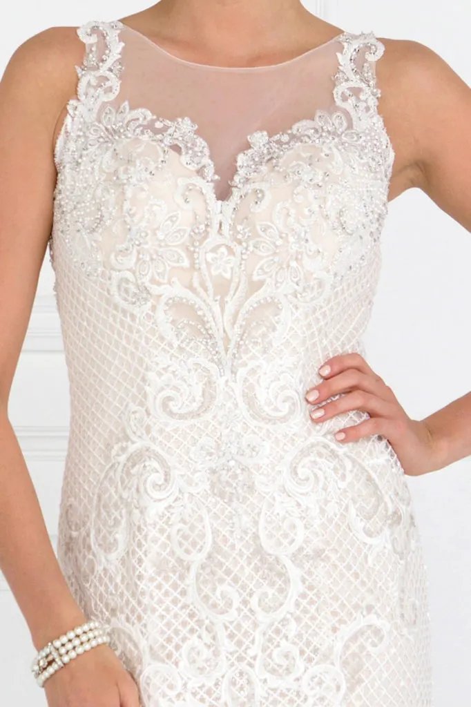 Lace Illusion Sweetheart Mermaid Long Dress with Sheer Back by Tux-USA
