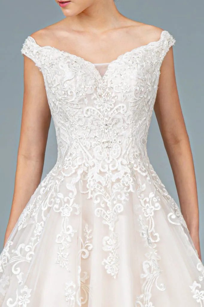 Embroidery Embellished Mesh A-Line Wedding Gown w/ Tail by Tux-USA