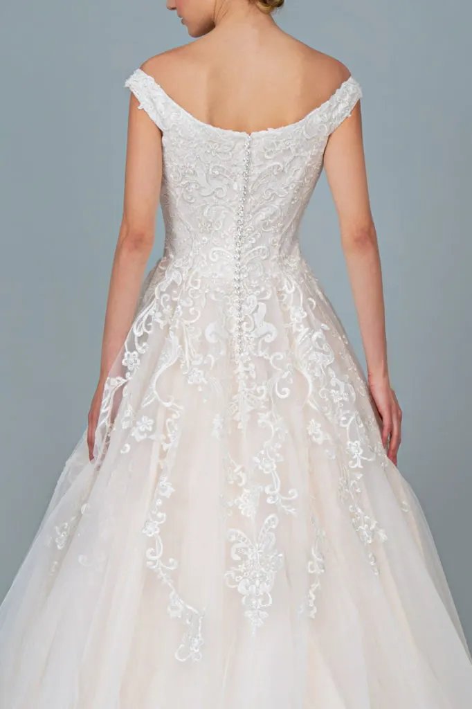 Embroidery Embellished Mesh A-Line Wedding Gown w/ Tail by Tux-USA