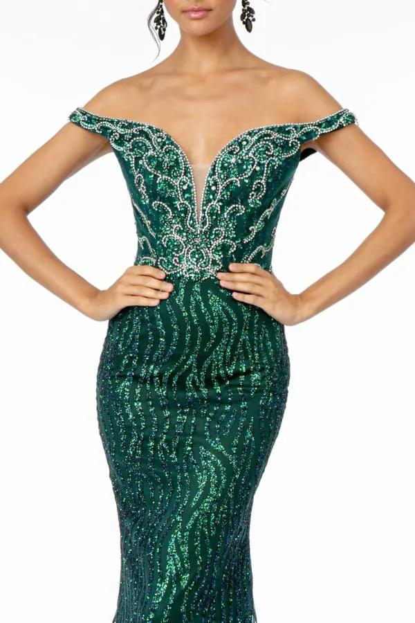 Jewel Embellished Bodice Glitter Mesh Long Dress by Tux-USA