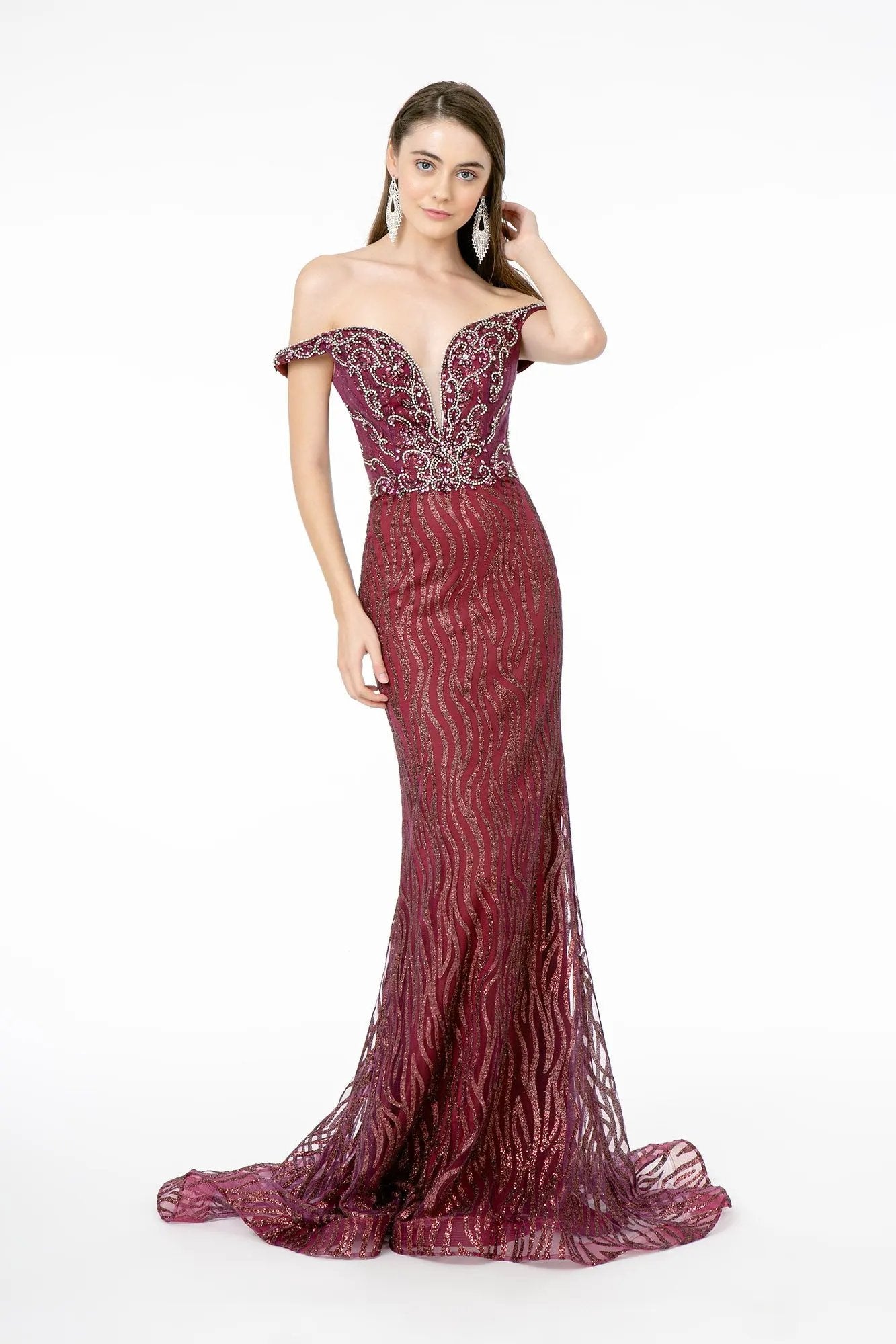Jewel Embellished Bodice Glitter Mesh Long Dress by Tux-USA