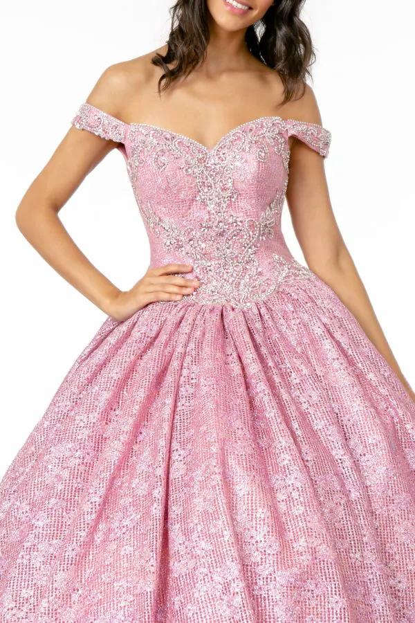 Jewel Embellished Sweetheart Neckline Glitter Netting Quinceanera Dress by Tux-USA