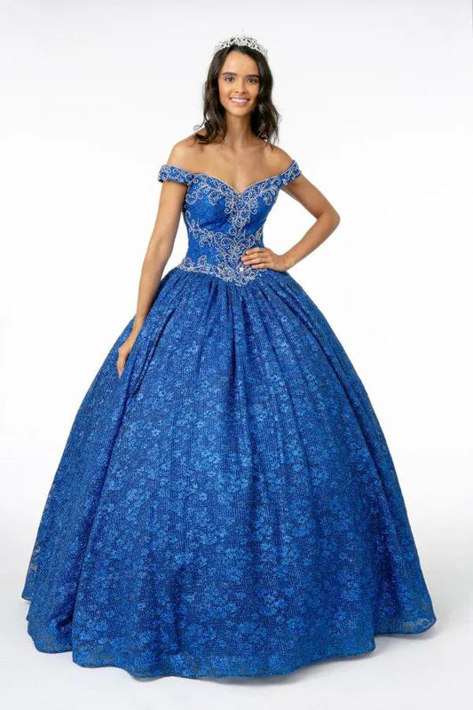 Jewel Embellished Sweetheart Neckline Glitter Netting Quinceanera Dress by Tux-USA