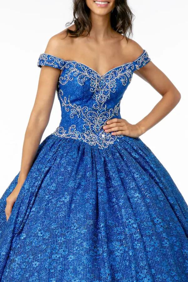 Jewel Embellished Sweetheart Neckline Glitter Netting Quinceanera Dress by Tux-USA