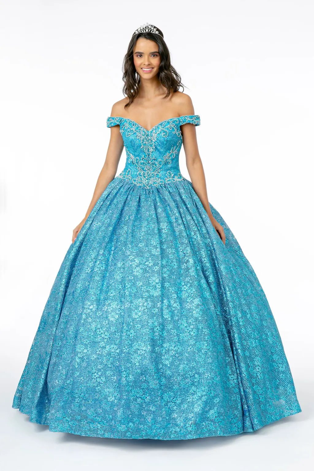 Jewel Embellished Sweetheart Neckline Glitter Netting Quinceanera Dress by Tux-USA