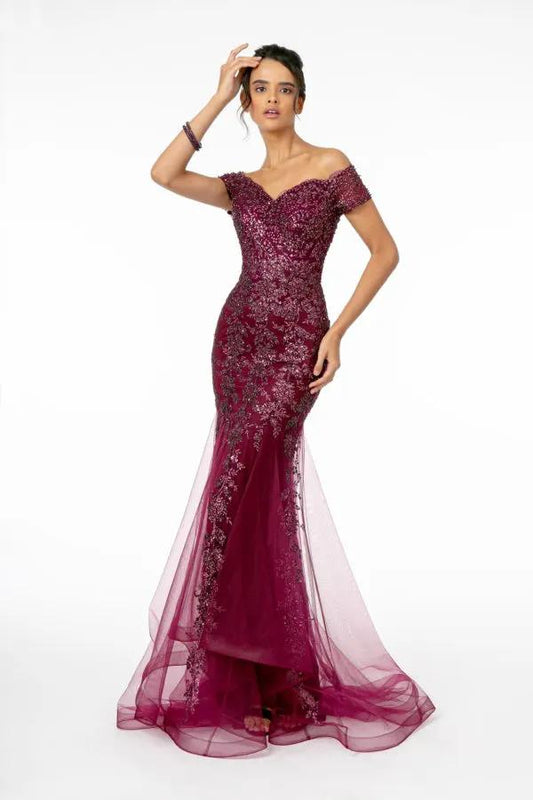 Sweetheart Neckline Glitter Mesh Long Dress w/ Cut-Out Back by Tux-USA