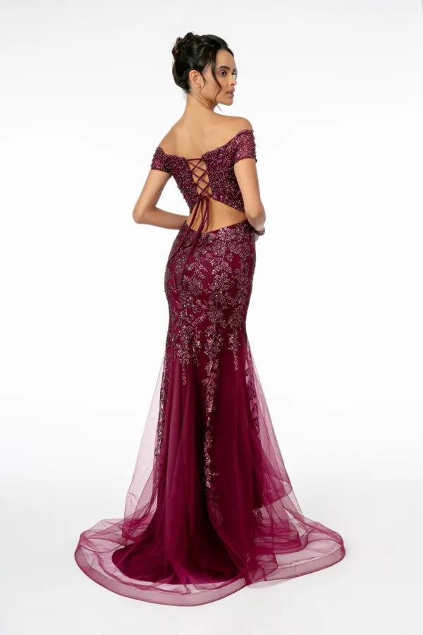 Sweetheart Neckline Glitter Mesh Long Dress w/ Cut-Out Back by Tux-USA