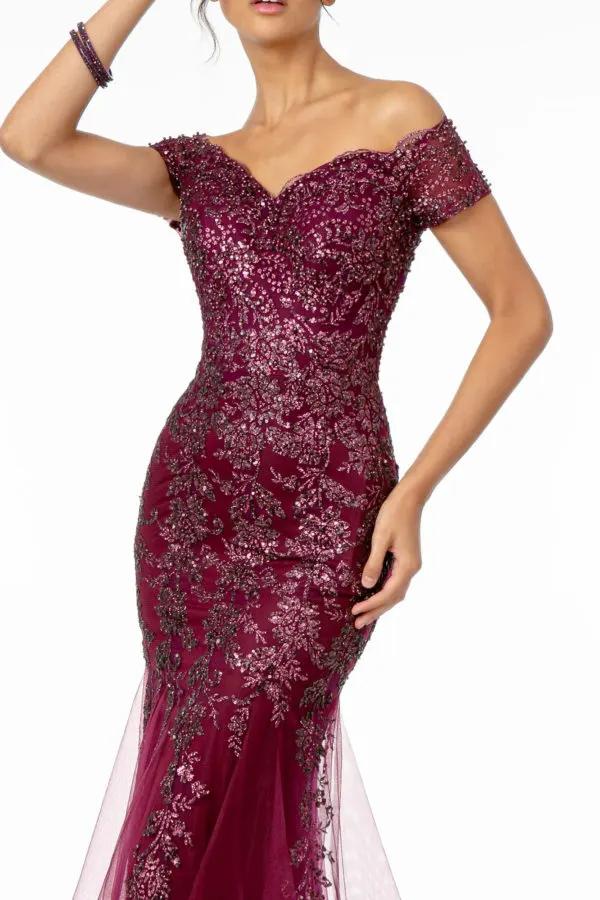 Sweetheart Neckline Glitter Mesh Long Dress w/ Cut-Out Back by Tux-USA