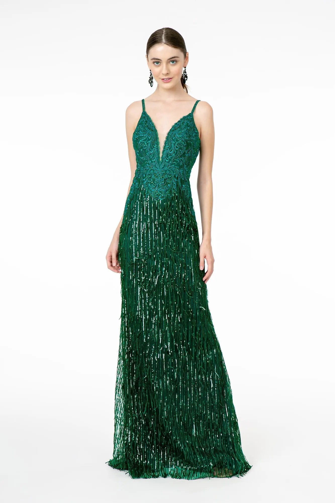 Illusion V-Neck Embroidered Top and Sequin Skirt Mermaid Dress by Tux-USA
