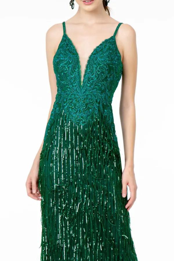 Illusion V-Neck Embroidered Top and Sequin Skirt Mermaid Dress by Tux-USA
