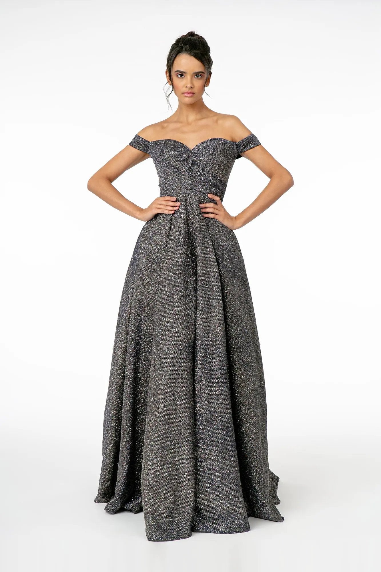 Sweetheart Cut-Away Shoulder Glitter Lame Dress by Tux-USA