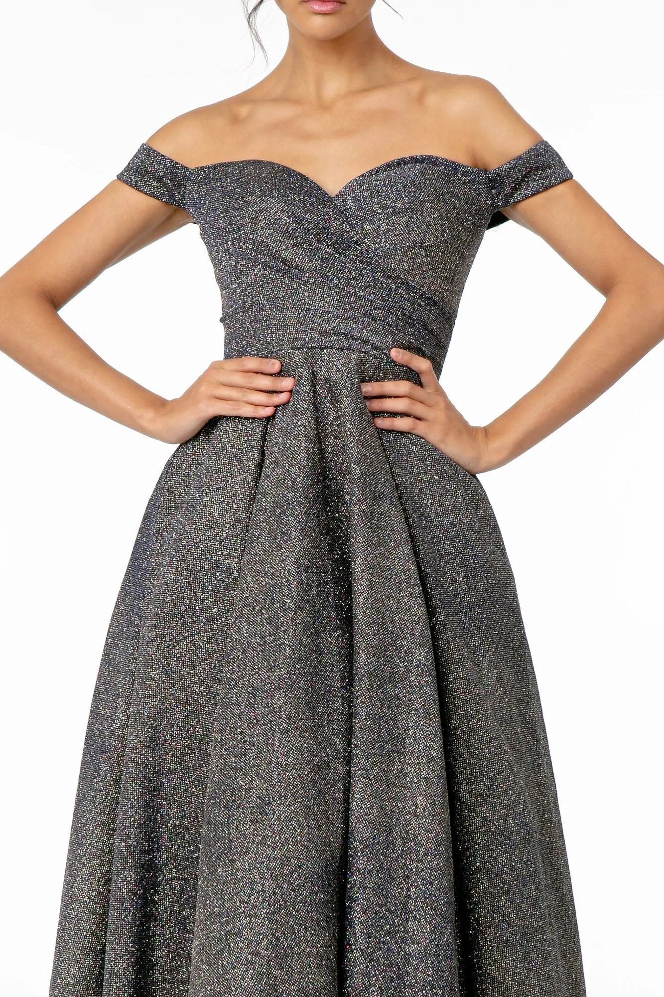 Sweetheart Cut-Away Shoulder Glitter Lame Dress by Tux-USA