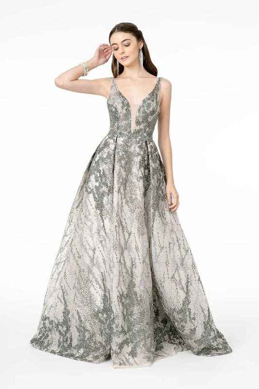 Jewel Embellished Lace Long Dress w/ V-Back by Tux-USA