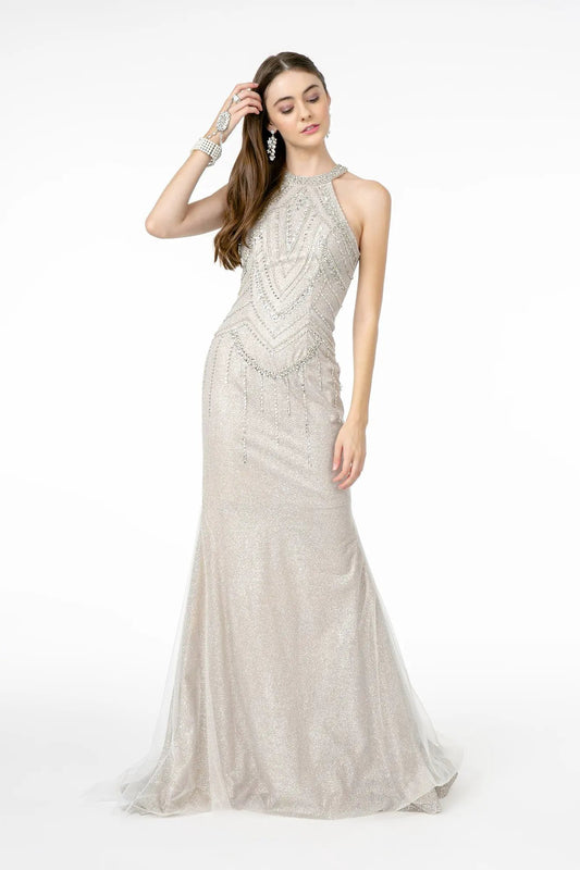 Jewel Embellished Mermaid Mesh Long Dress by Tux-USA