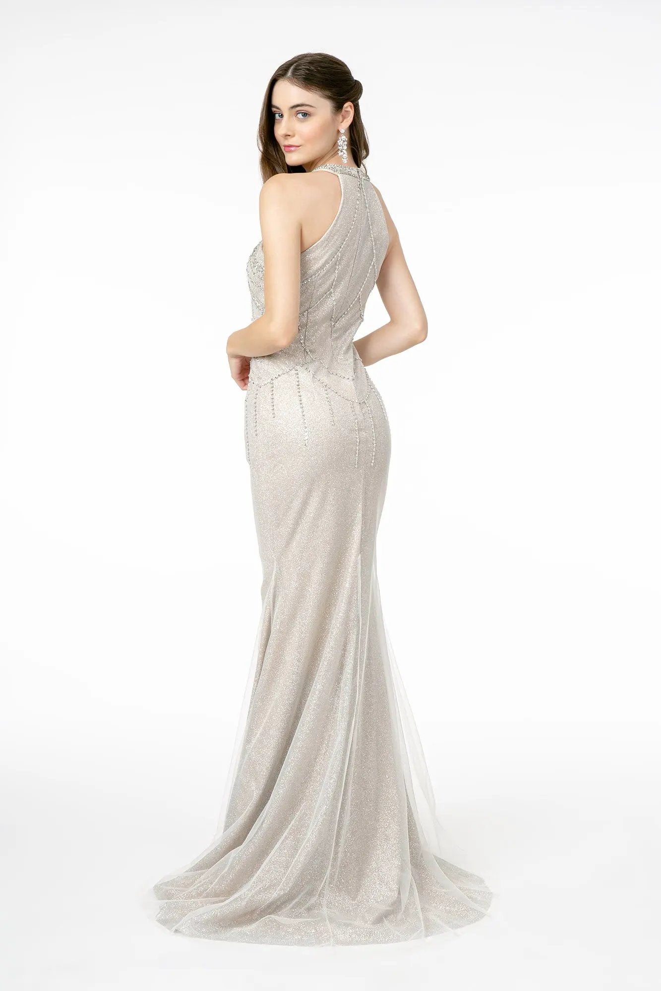 Jewel Embellished Mermaid Mesh Long Dress by Tux-USA