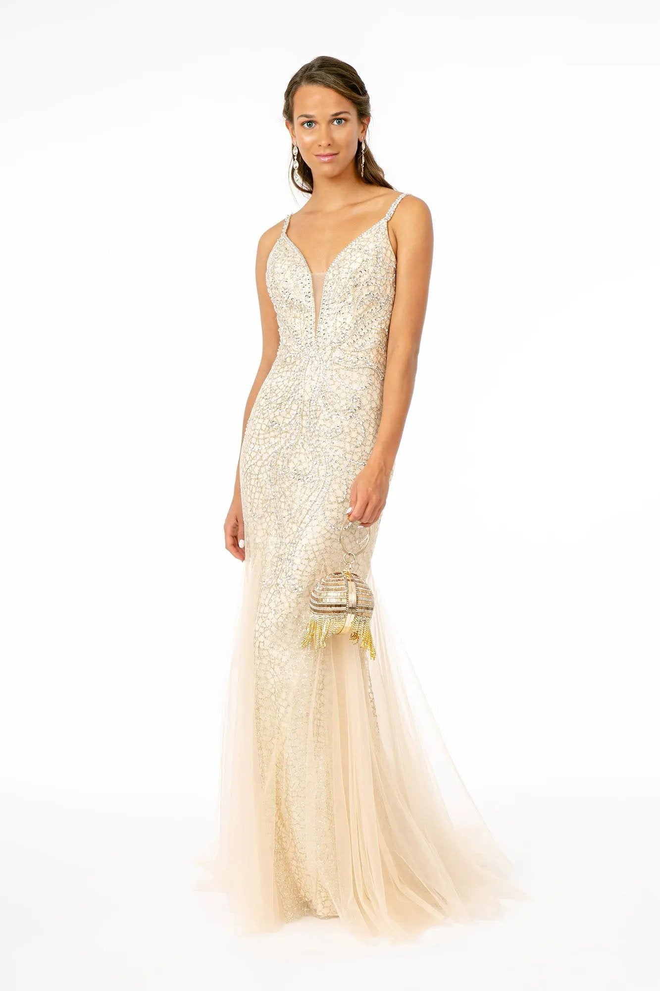 Sparkling Embellished Plunging Neck Long Dress from GLS by Gloria by Tux-USA