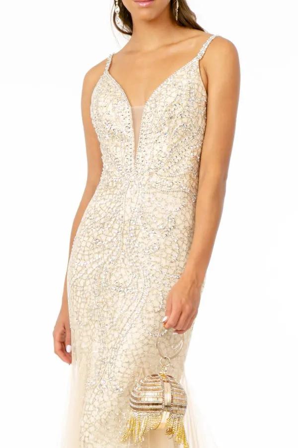 Sparkling Embellished Plunging Neck Long Dress from GLS by Gloria by Tux-USA