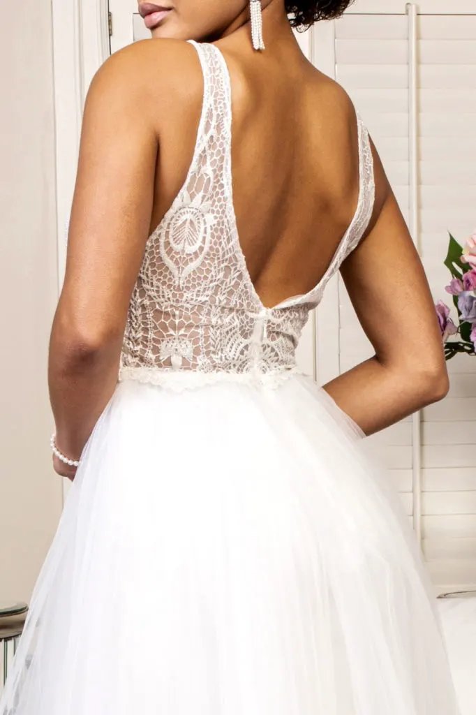 Beads Embellished Bodice Glitter Mesh Wedding Gown by Tux-USA