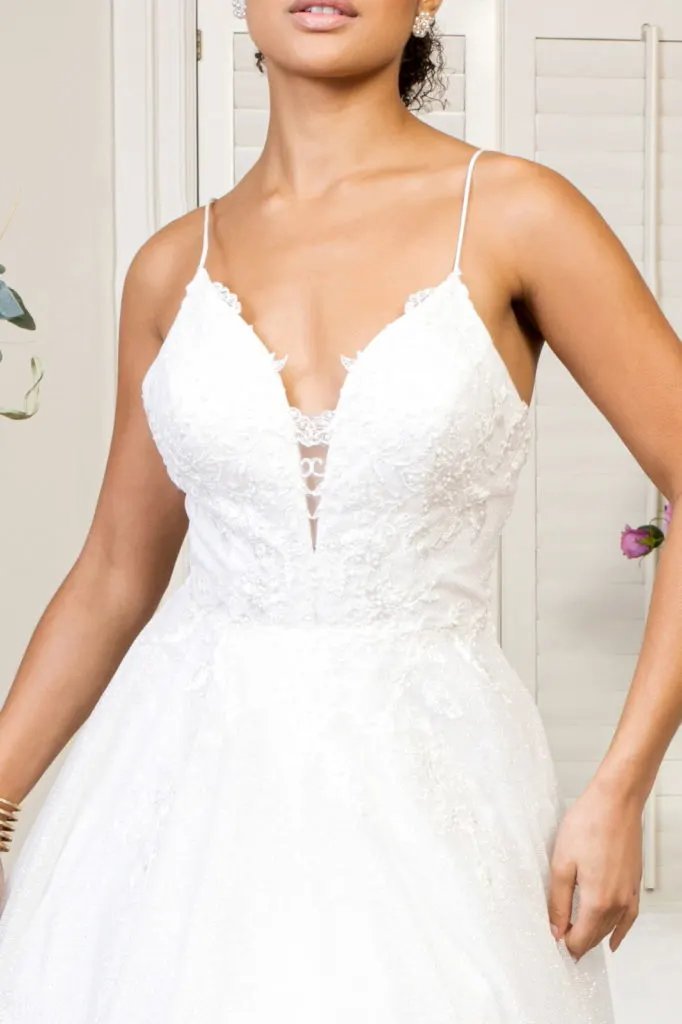 Embroidered Bodice Sweethearted Glitter Mesh Wedding Gown by Tux-USA