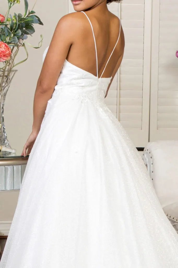 Embroidered Bodice Sweethearted Glitter Mesh Wedding Gown by Tux-USA