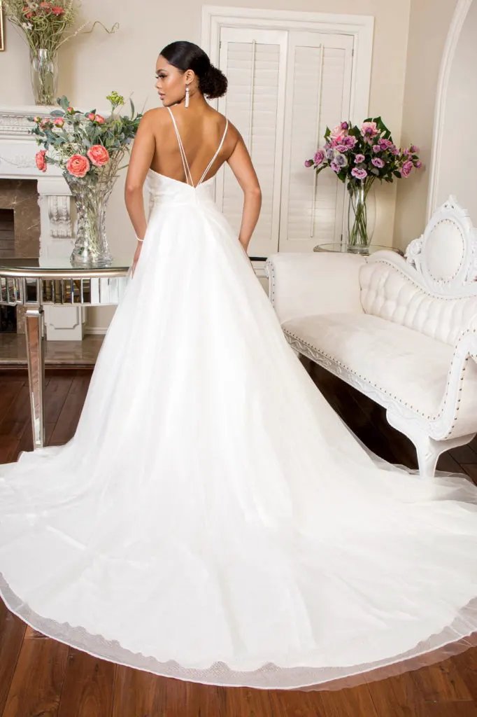Embroidered Bodice Sweethearted Glitter Mesh Wedding Gown w/ Spaghetti Strap by Tux-USA