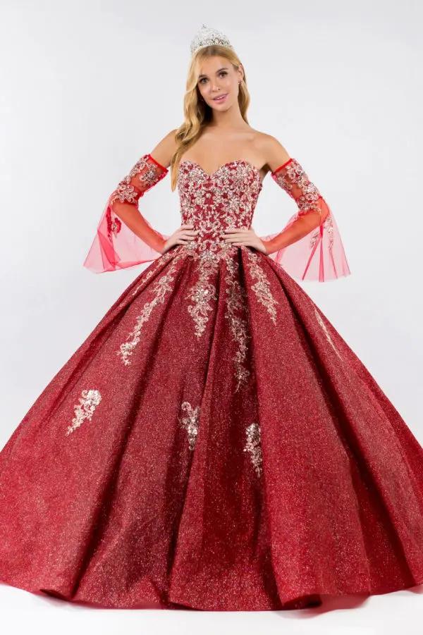 Sweethearted Ruffle Tail Quinceanera Dress w/ Detached Mesh Sleeve - Mask Not Included by Tux-USA