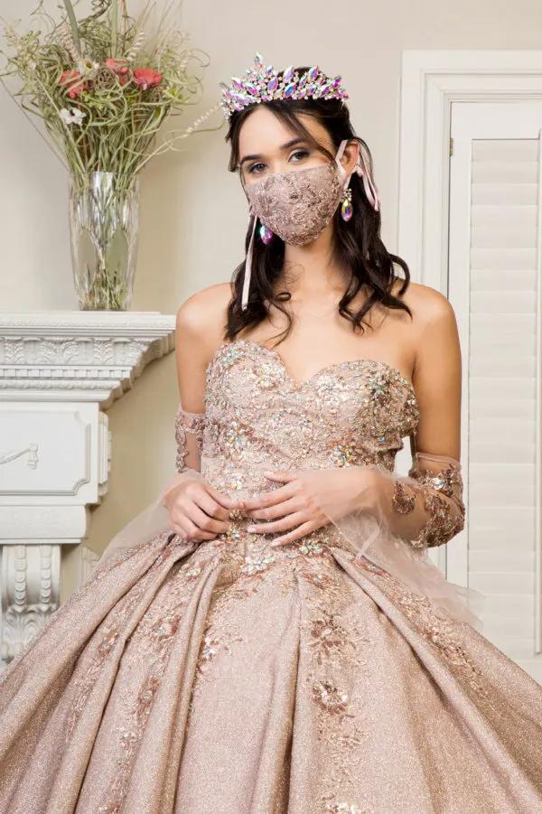 Sweethearted Ruffle Tail Quinceanera Dress w/ Detached Mesh Sleeve - Mask Not Included by Tux-USA