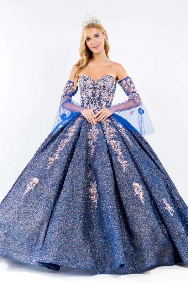 Sweethearted Ruffle Tail Quinceanera Dress w/ Detached Mesh Sleeve - Mask Not Included by Tux-USA