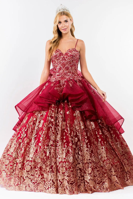 Sequin & Embroidery Embellished Bodice Glitter Mesh Quinceanera Dress by Tux-USA
