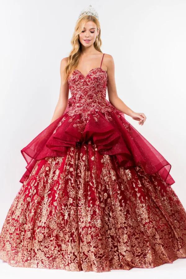 Sequin & Embroidery Embellished Bodice Glitter Mesh Quinceanera Dress by Tux-USA