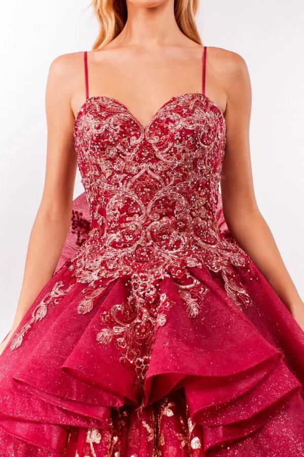 Sequin & Embroidery Embellished Bodice Glitter Mesh Quinceanera Dress by Tux-USA